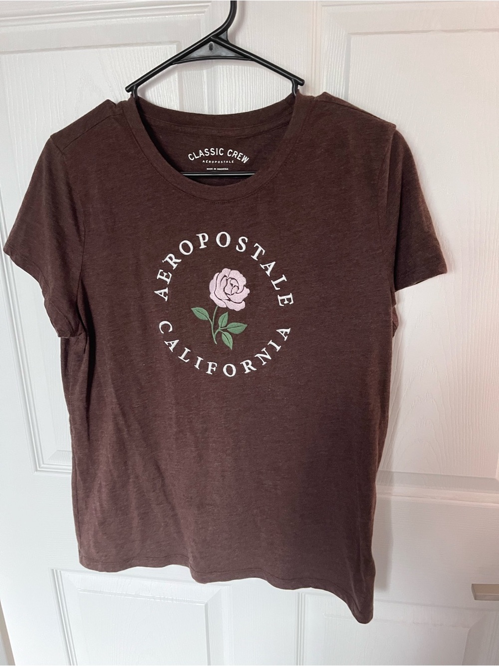 Aeropostale Brown Tee with Pink Rose Graphic